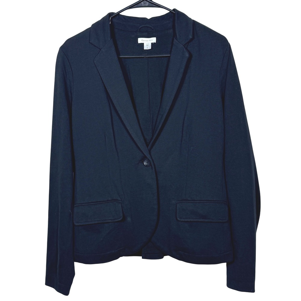 Garnet Hill Womens Black Cotton Jersey‎ Knit Blazer Sz 6 Minimalist Career Fall